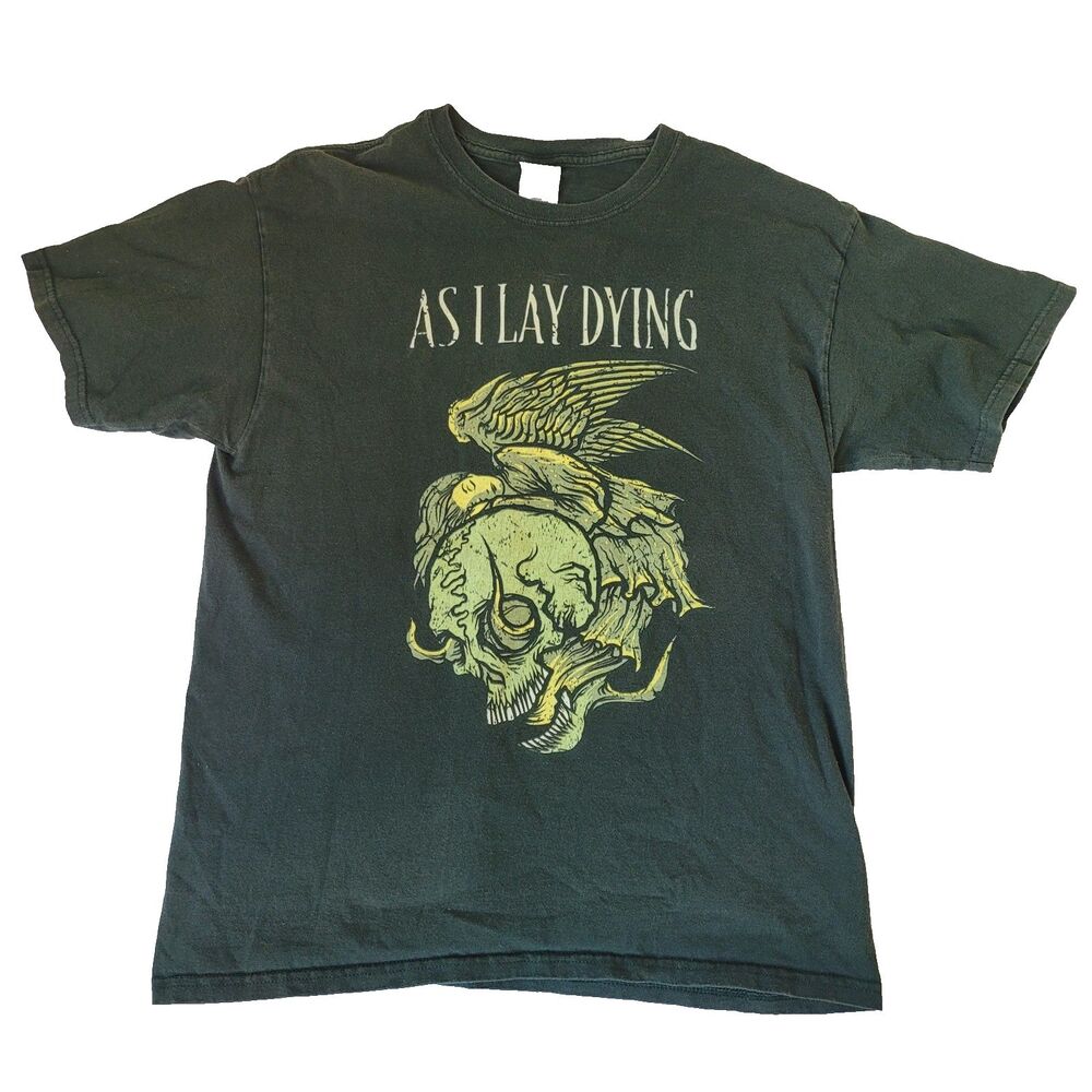 As I Lay Dying Metalcore Band Tee T-Shirt Men’s L Black Graphic Skull Wings